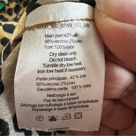 RIXO Avril Leopard Black Tan Deep Plunge Line Silk Viscose Blend Bodysuit - Picture 13 of 13